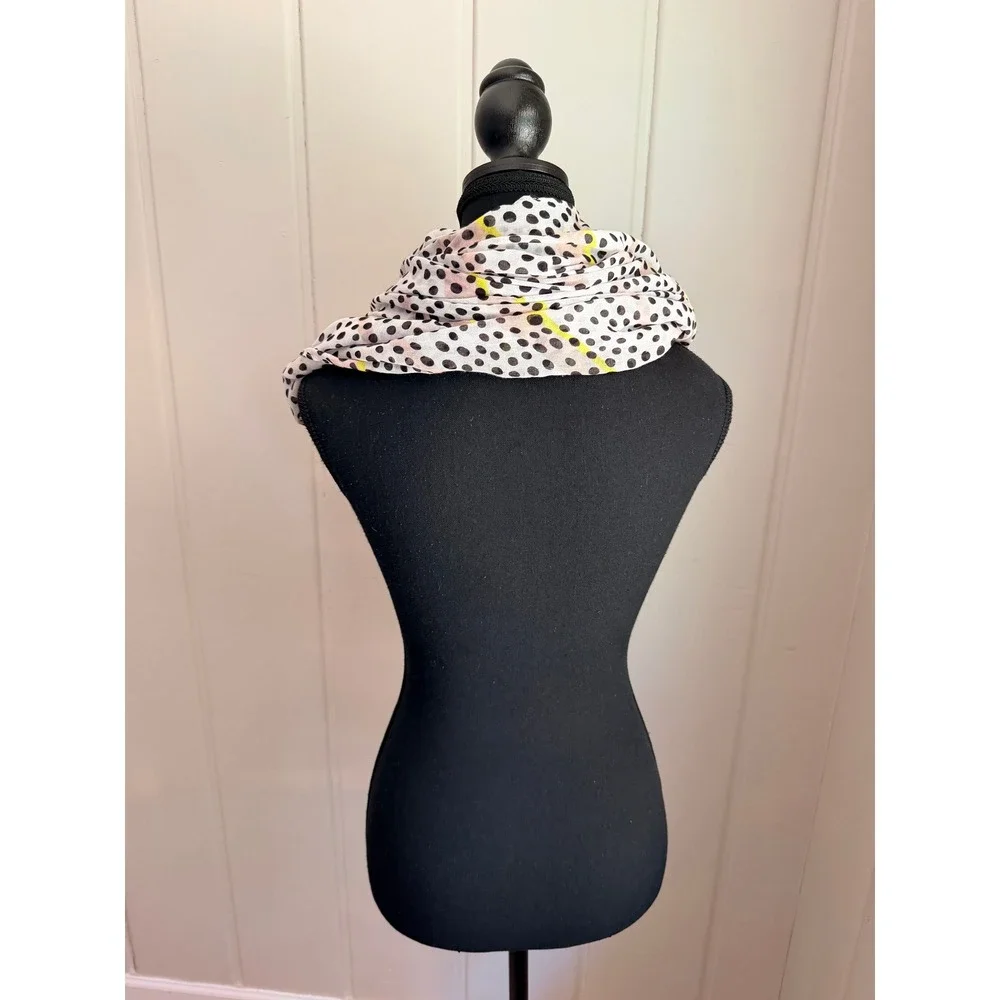 BCBGeneration Infinity Scarf White Black Polka Dot Yellow Stripe Lightweight